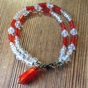 Red and White Double Strand Beaded Ladies Bracelet